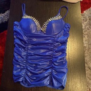 Blue satin bustier top